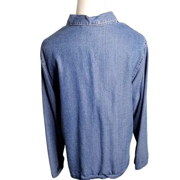 Tencel Tropical Embroidered Buttondown Retro Preppy Vacation Cruise Spring Top L - Picture 14 of 15